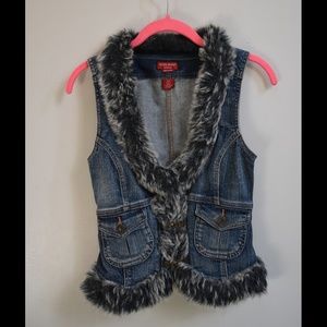 Guess Denim Vest With Fur Trim